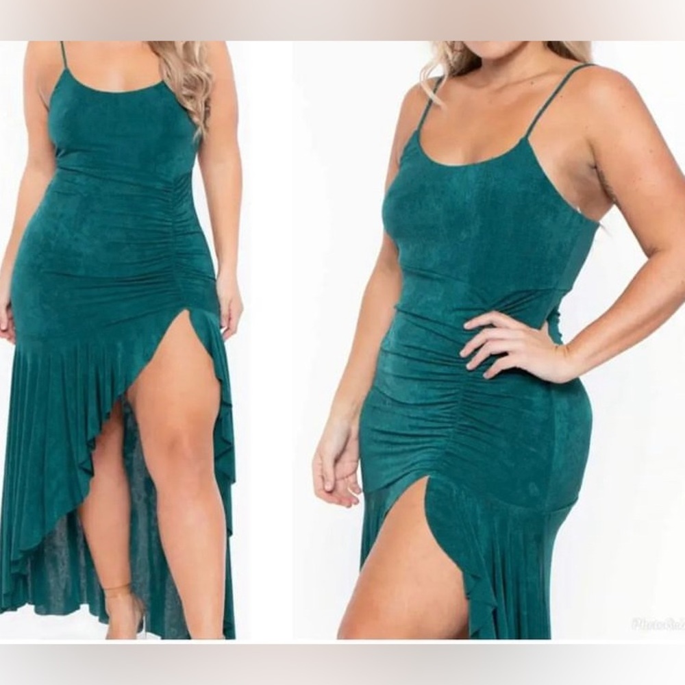 NWOT Flamenco Ruffle Dress- Emerald Green 1X